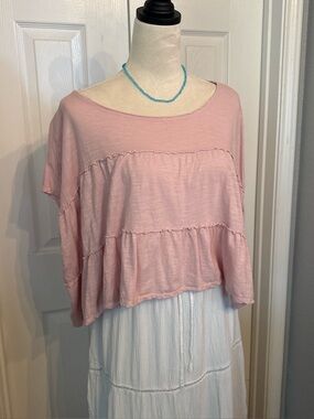 Altar'd State Pale Pink Tiered Crop Tee